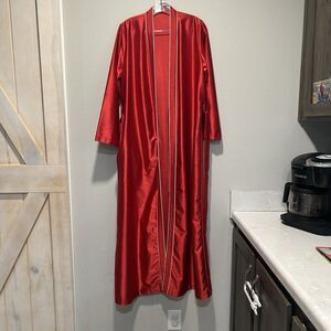 Vintage Anne Leslie Womens Robe Small Red Long Belt Pockets Made In USA